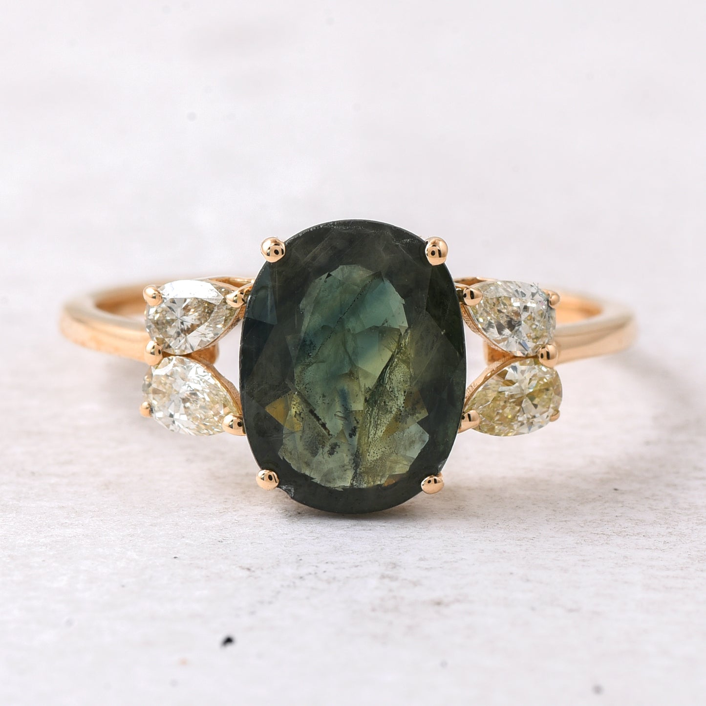2.89 Ct Oval Mixed Cut Natural Green Sapphire 14K Gold Ring