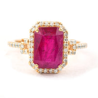 3.96 Ct Cut Cornered Rectangular Mixed Cut Natural Corundum Ruby 18K Gold Ring