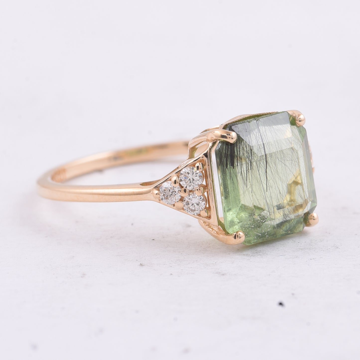 3.92 Ct Octagon Natural Peridot 14K Gold Ring