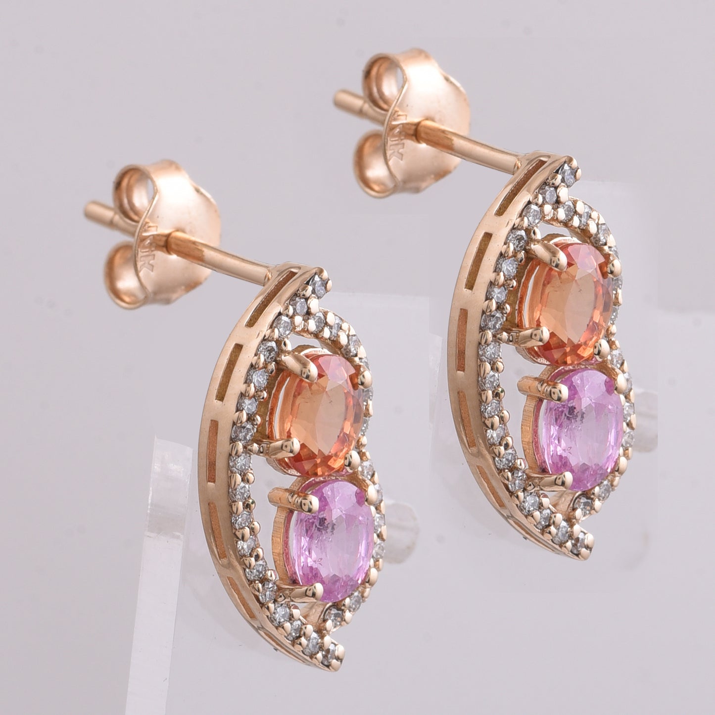 1.69 Ct Oval Mixed Cut Natural Multi-Coloured Sapphire 14K Gold Earrings