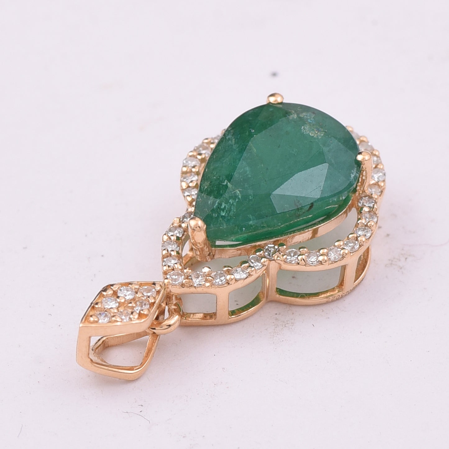 2.25 Ct Pear Mixed Cut Natural Emerald 14K Gold Pendant