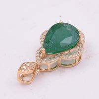 2.25 Ct Pear Mixed Cut Natural Emerald 14K Gold Pendant