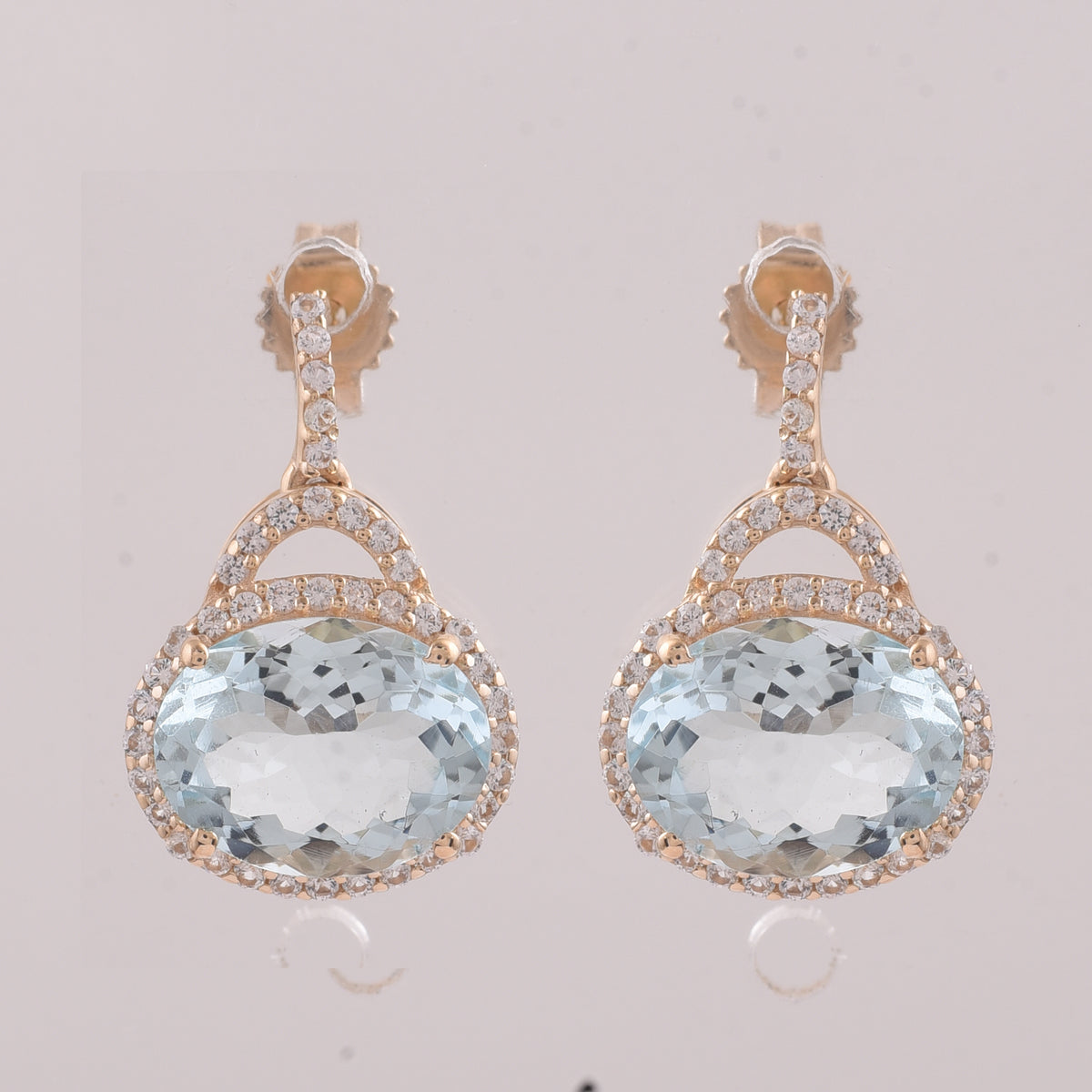 3.16 Ct Oval Aquamarine 9K Gold Earrings