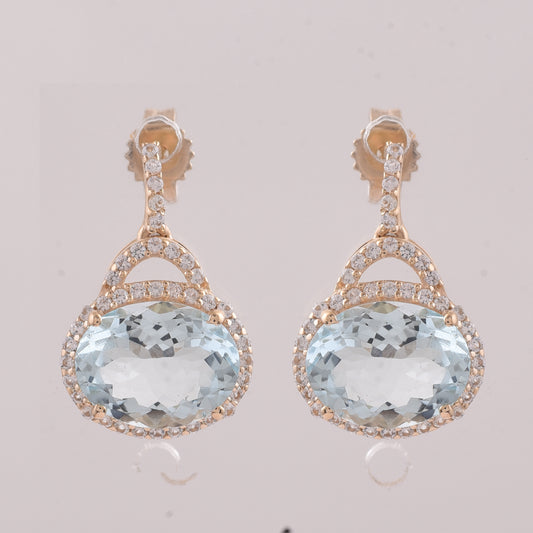 3.16 Ct Oval Aquamarine 9K Gold Earrings