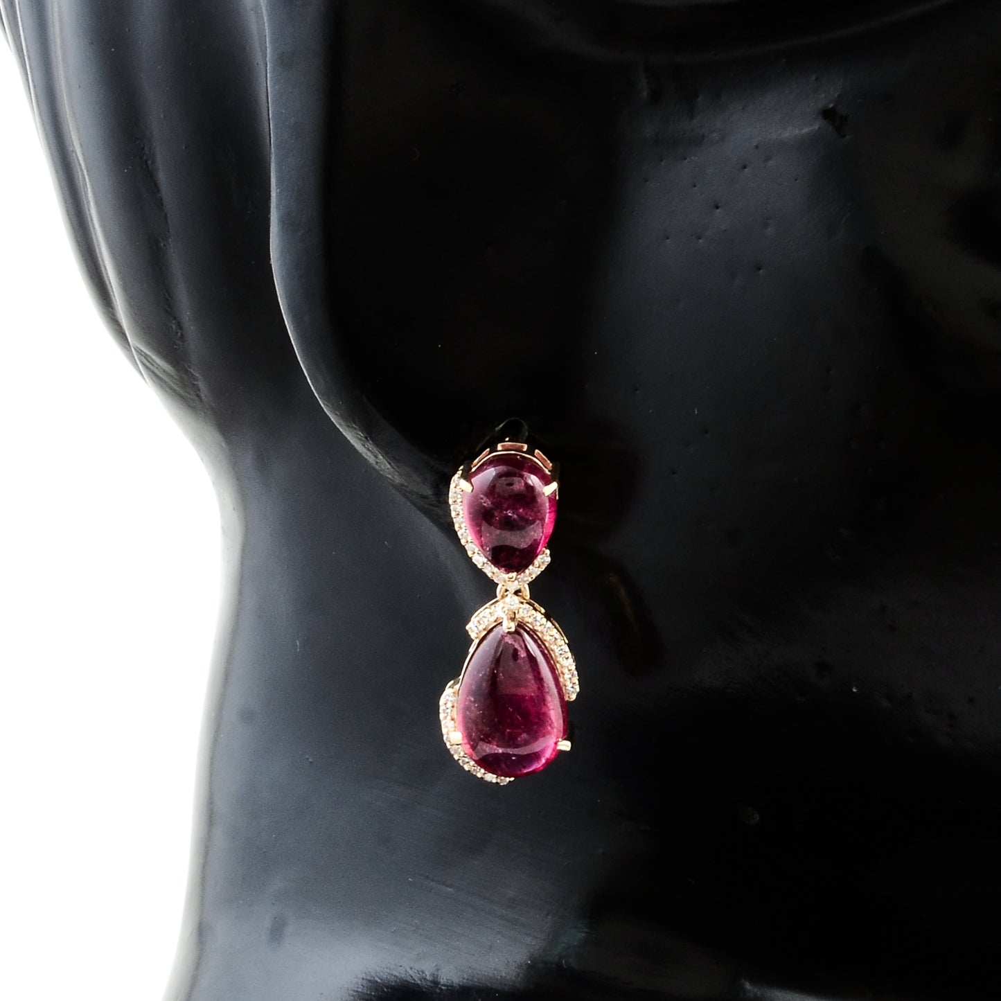 10.54 Ct Pear Cabochon Natural Tourmaline 14K Gold Earrings
