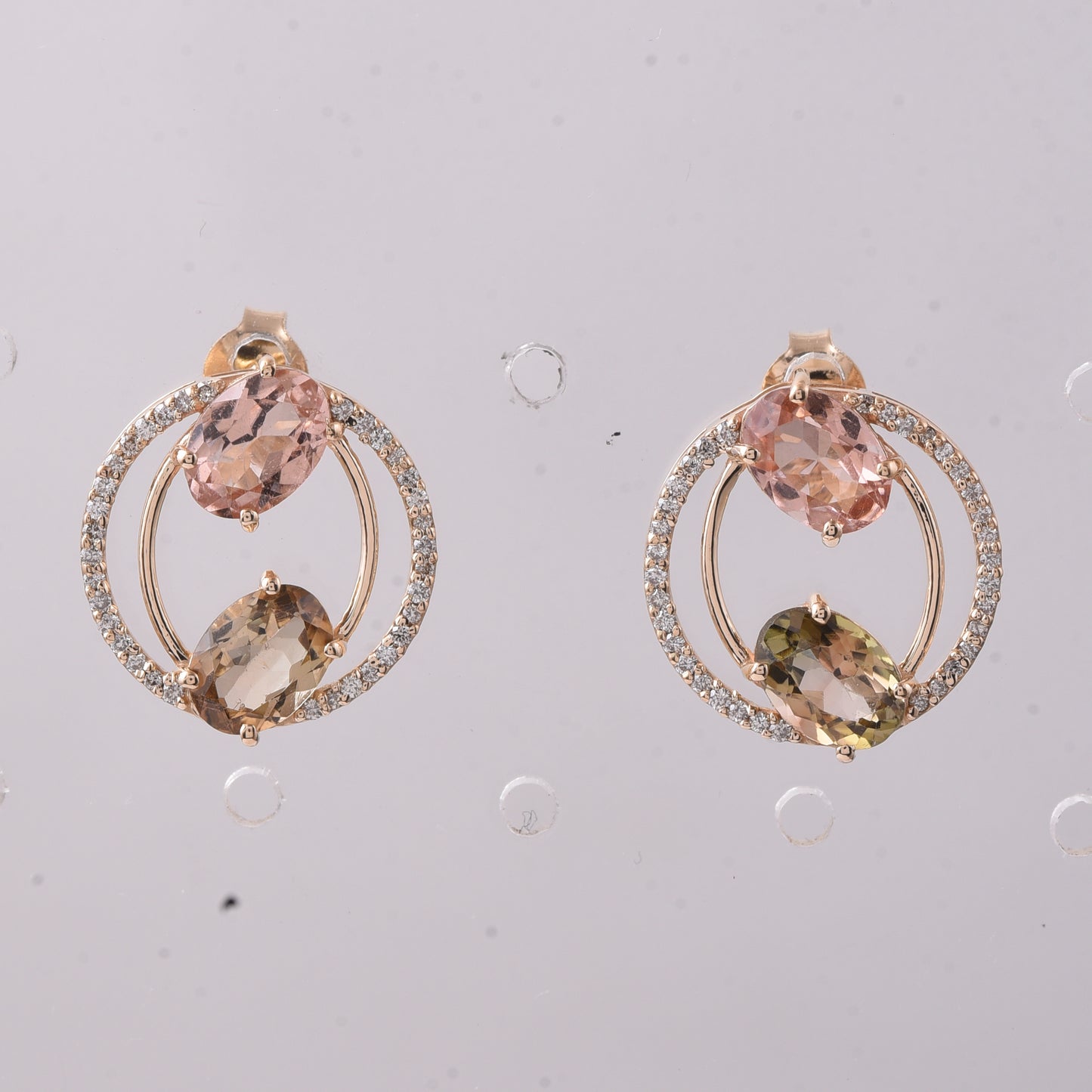 2.91 Ct Oval Mixed Cut Natural Multi-Coloured Tourmaline 14K Gold Earrings