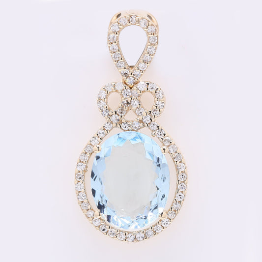 2.29 Ct Oval Mixed Cut Natural Aquamarine 14K Gold Pendant