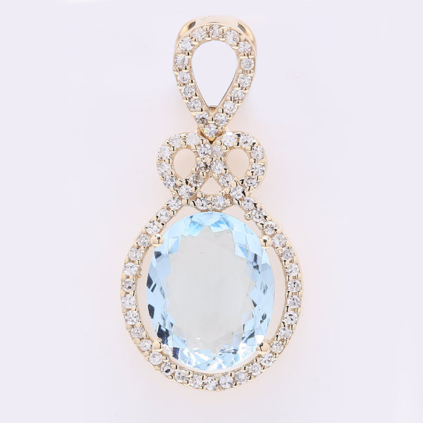 2.29 Ct Oval Mixed Cut Natural Aquamarine 14K Gold Pendant
