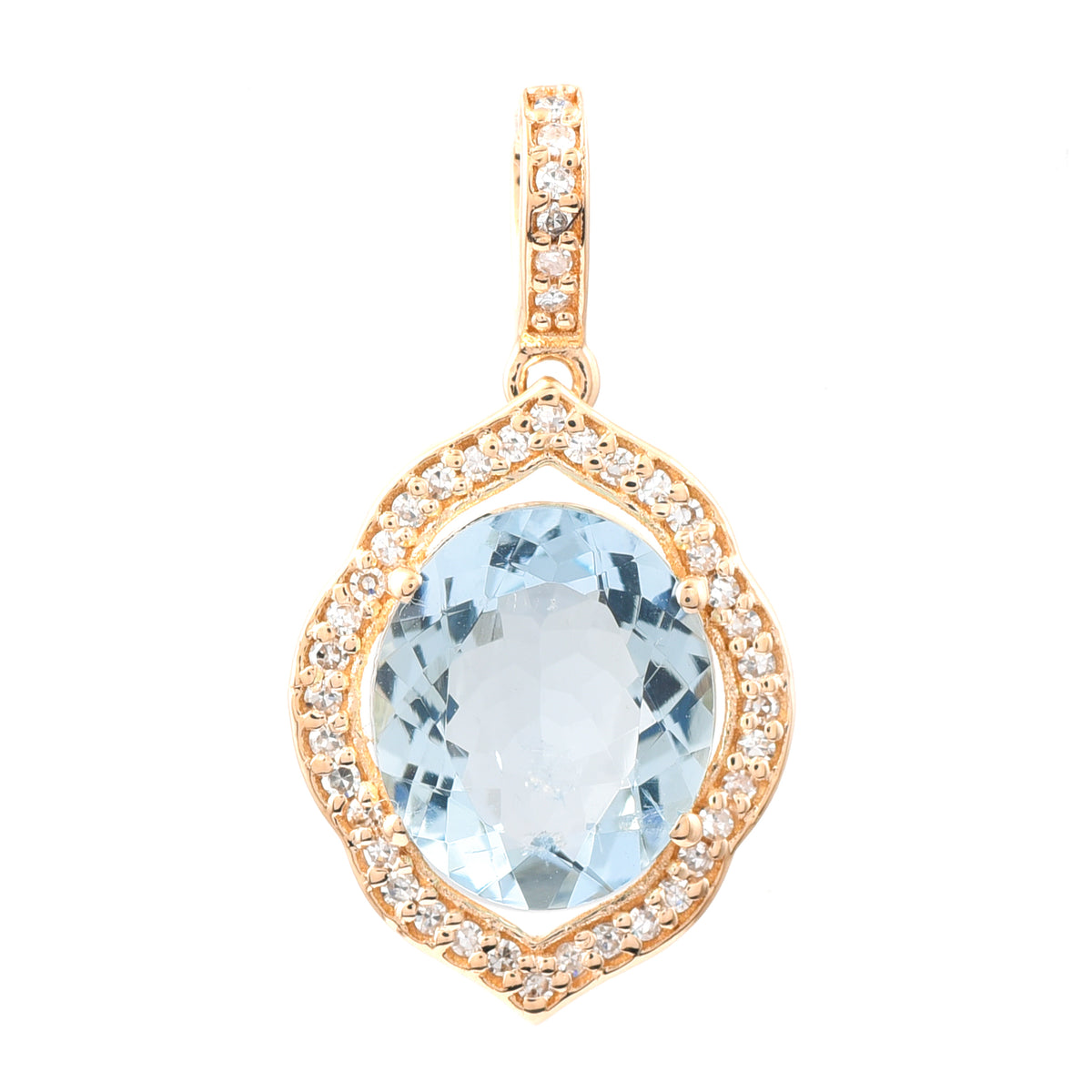 2.06 Ct Oval Mixed Cut Natural Aquamarine 14K Gold Pendant