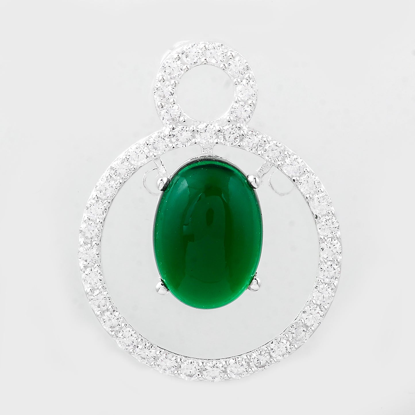 8.76 Ct Oval Cr Emerald, Cubic Zirconia, 925 Sterling Silver Pendant