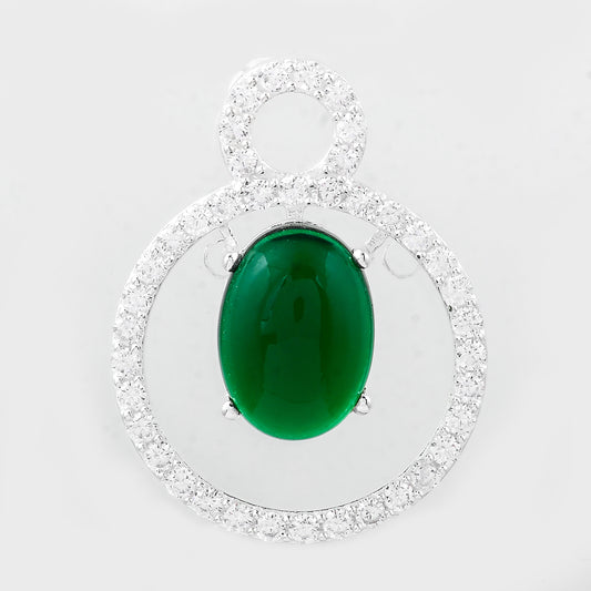 8.76 Ct Oval Cr Emerald, Cubic Zirconia, 925 Sterling Silver Pendant