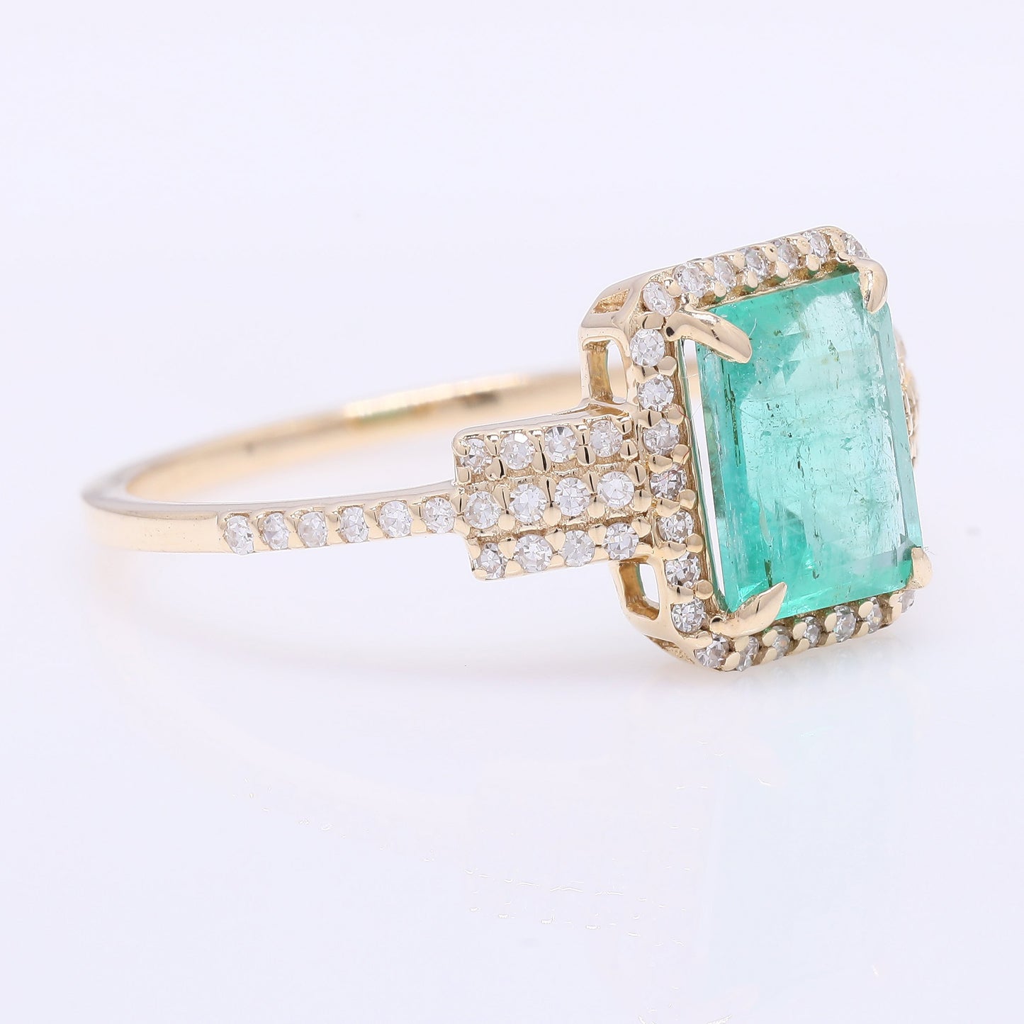 1.42 Ct Octagon Step Cut Natural Emerald 14K Gold Ring