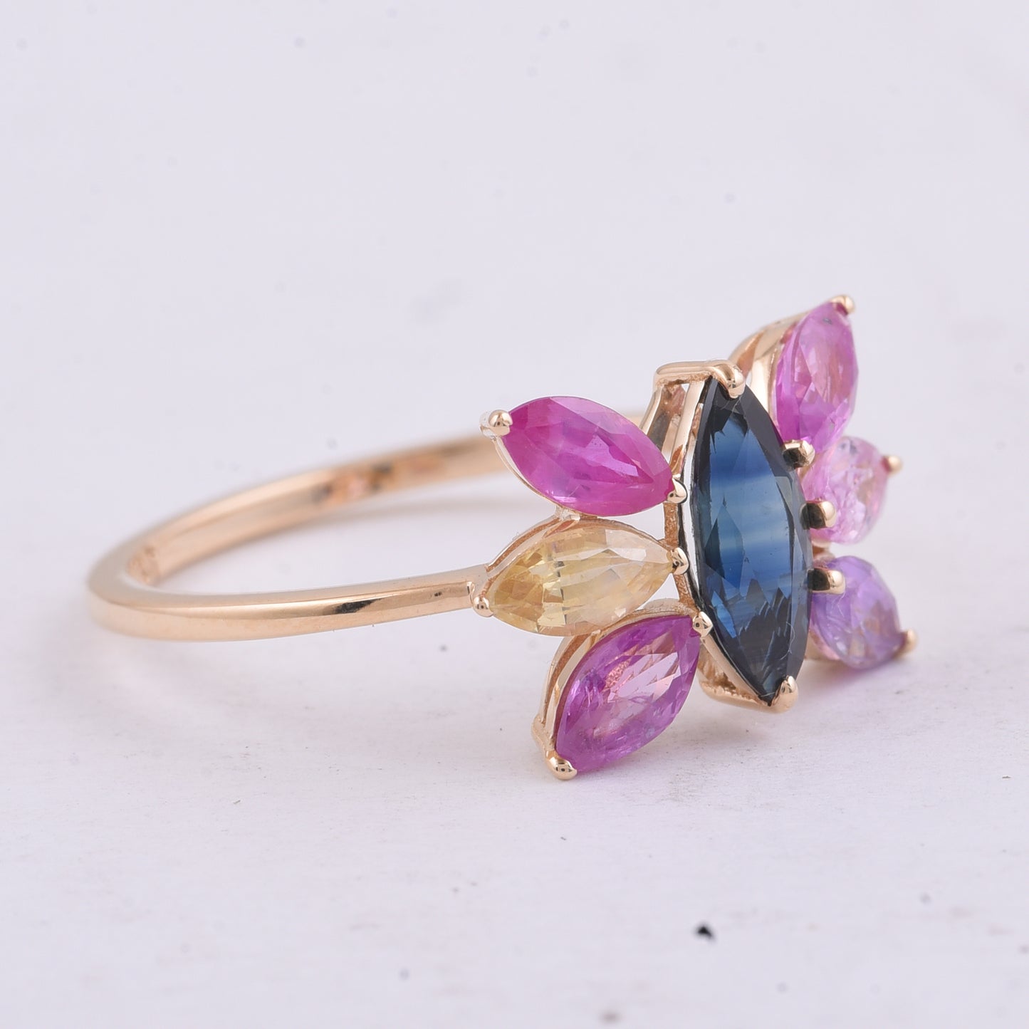 2.07 Ct Marquise Natural Multi-Coloured Sapphire 14K Gold Ring