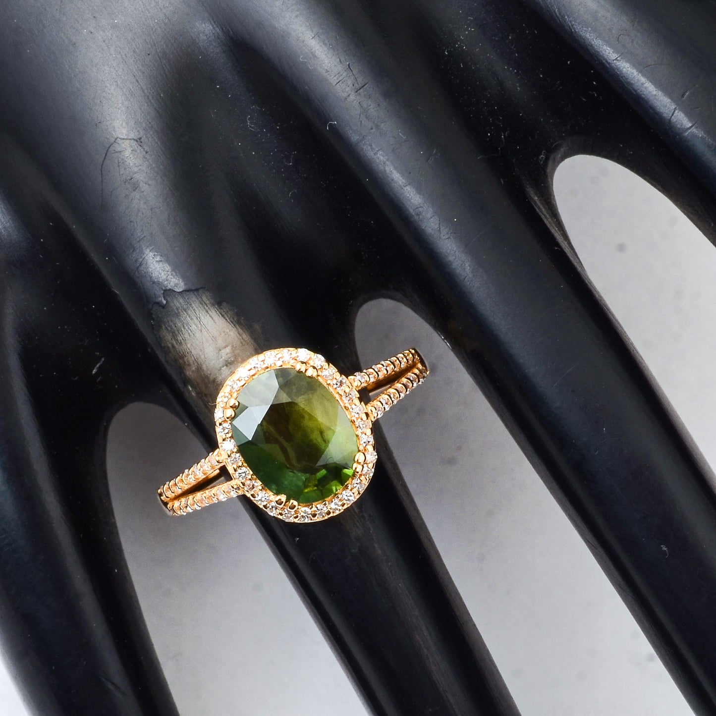 2.38 Ct Oval Mixed Cut Natural Green Sapphire 14K Gold Ring