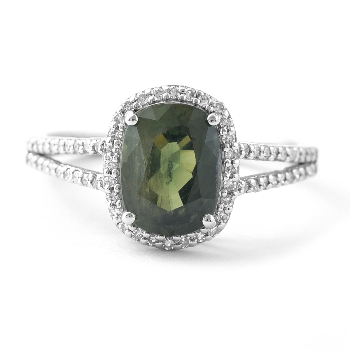 2.70 Ct Cushion Mixed Cut Natural Green Sapphire 950 Platinum Ring