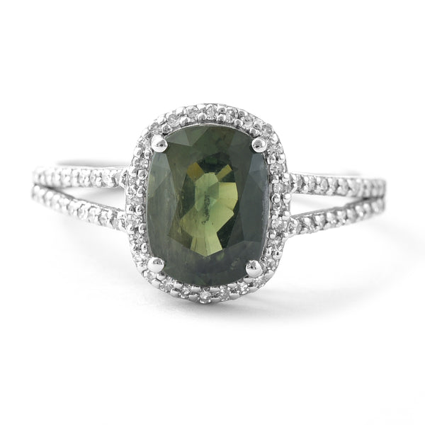 2.70 Ct Cushion Mixed Cut Natural Green Sapphire 950 Platinum Ring