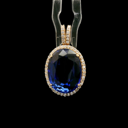 8.48 Ct Oval Mixed Cut Lab Grown Sapphire 14K Gold Pendant