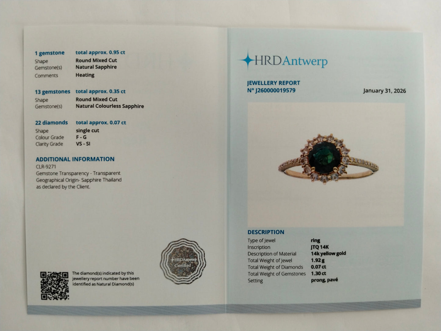1.37 Ct Round Mixed Cut Natural Sapphire 14K Gold Ring