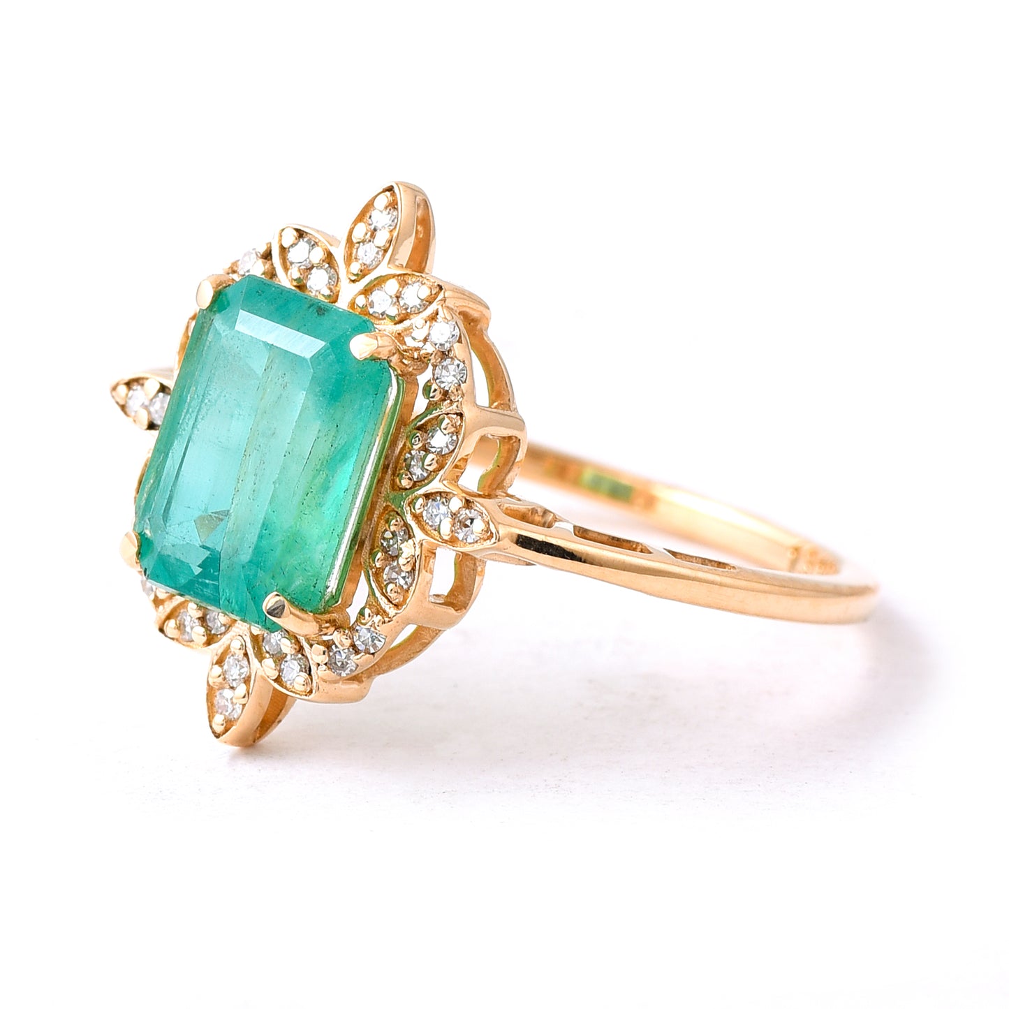 2.29 Ct Octagon Step Cut Natural Emerald 14K Gold Ring