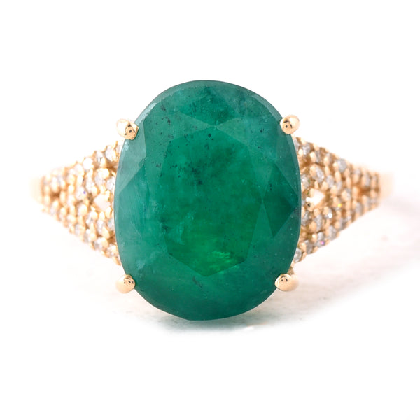 5.95 Ct Oval Mixed Cut Natural Emerald 14K Gold Ring