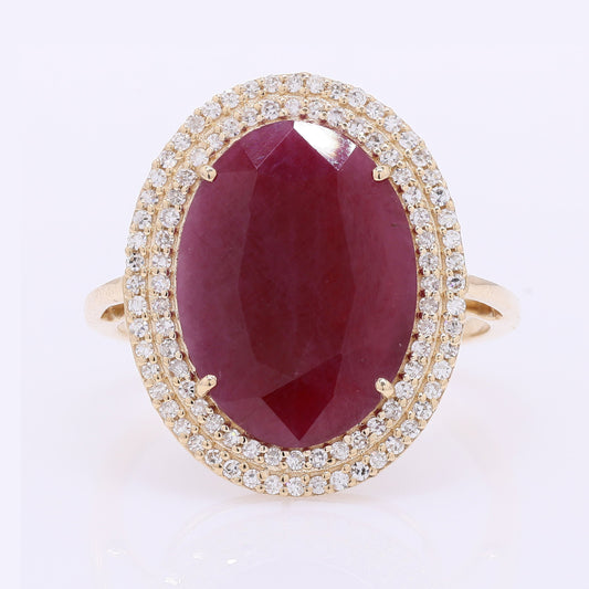 6.67 Ct Oval Mixed Cut Natural Ruby 14K Gold Ring