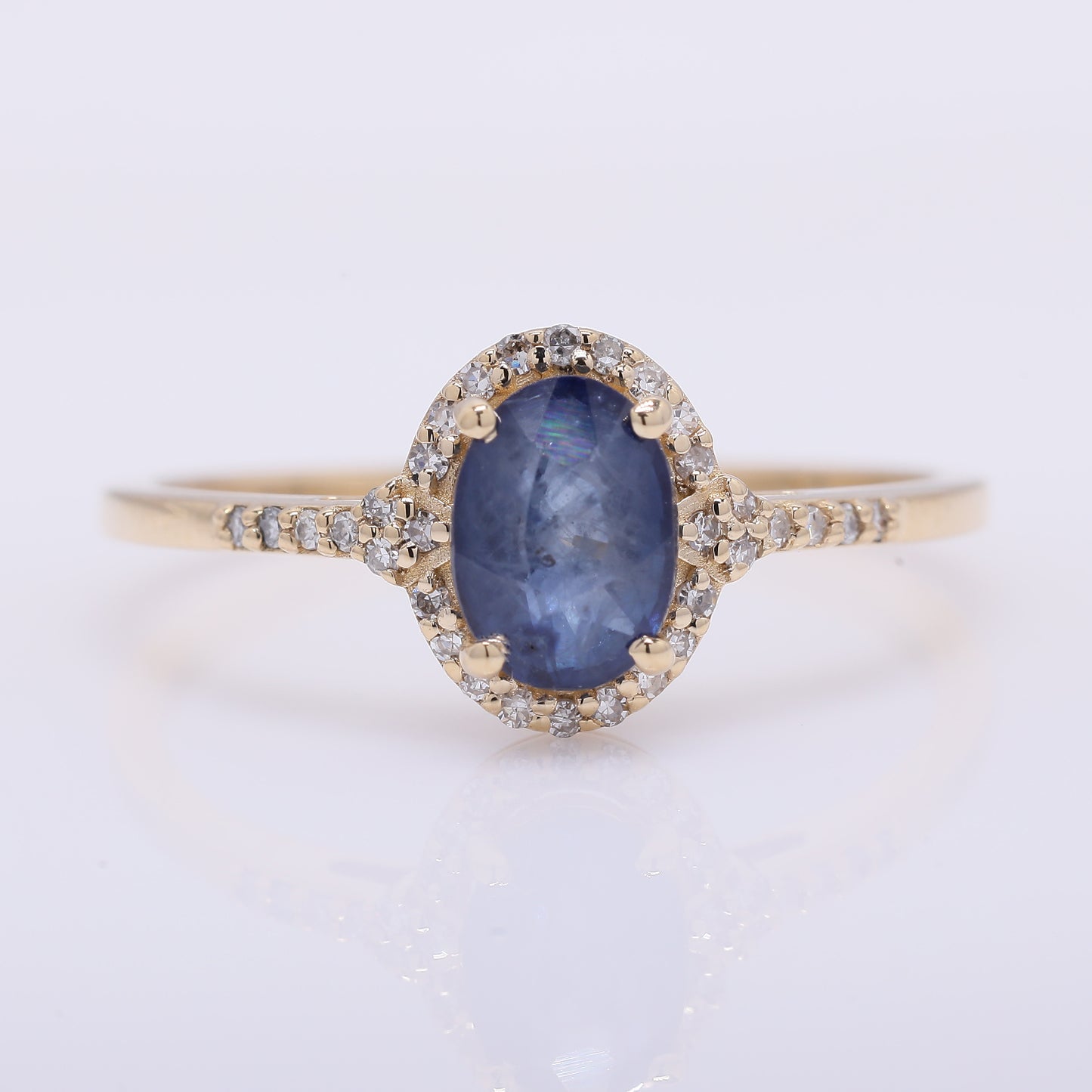 1.18 Ct Oval Mixed Cut Natural Sapphire 14K Gold Ring