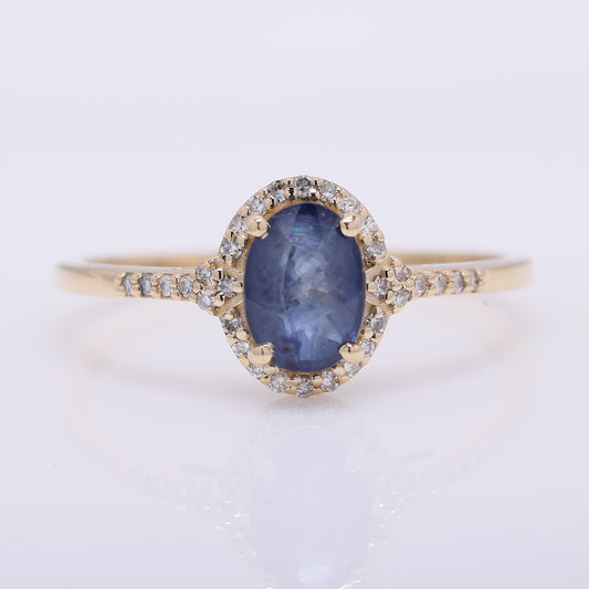 1.18 Ct Oval Mixed Cut Natural Sapphire 14K Gold Ring