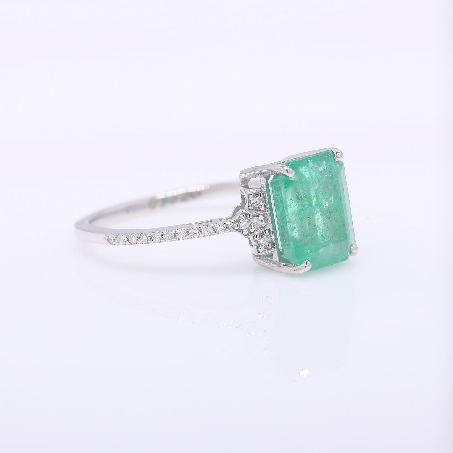 2.79 Ct Octagon Step Cut Natural Emerald 950 Platinum Ring
