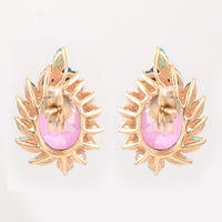 3.74 Ct Oval Pink Topaz 9K Gold Earrings