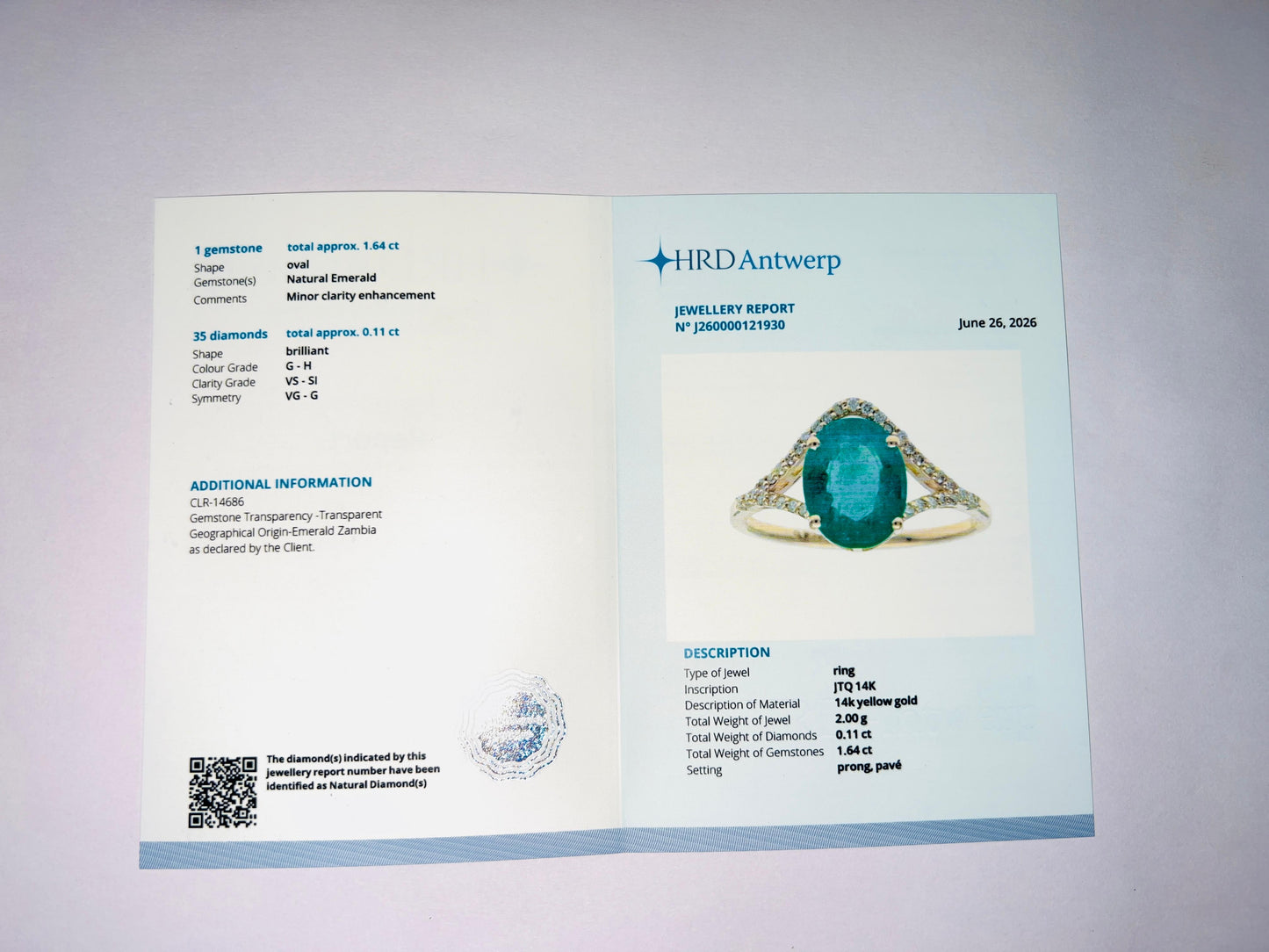1.75 Ct Oval Natural Emerald 14K Gold Ring