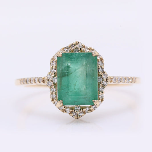 1.38 Ct Octagon Step Cut Natural Emerald 14K Gold Ring