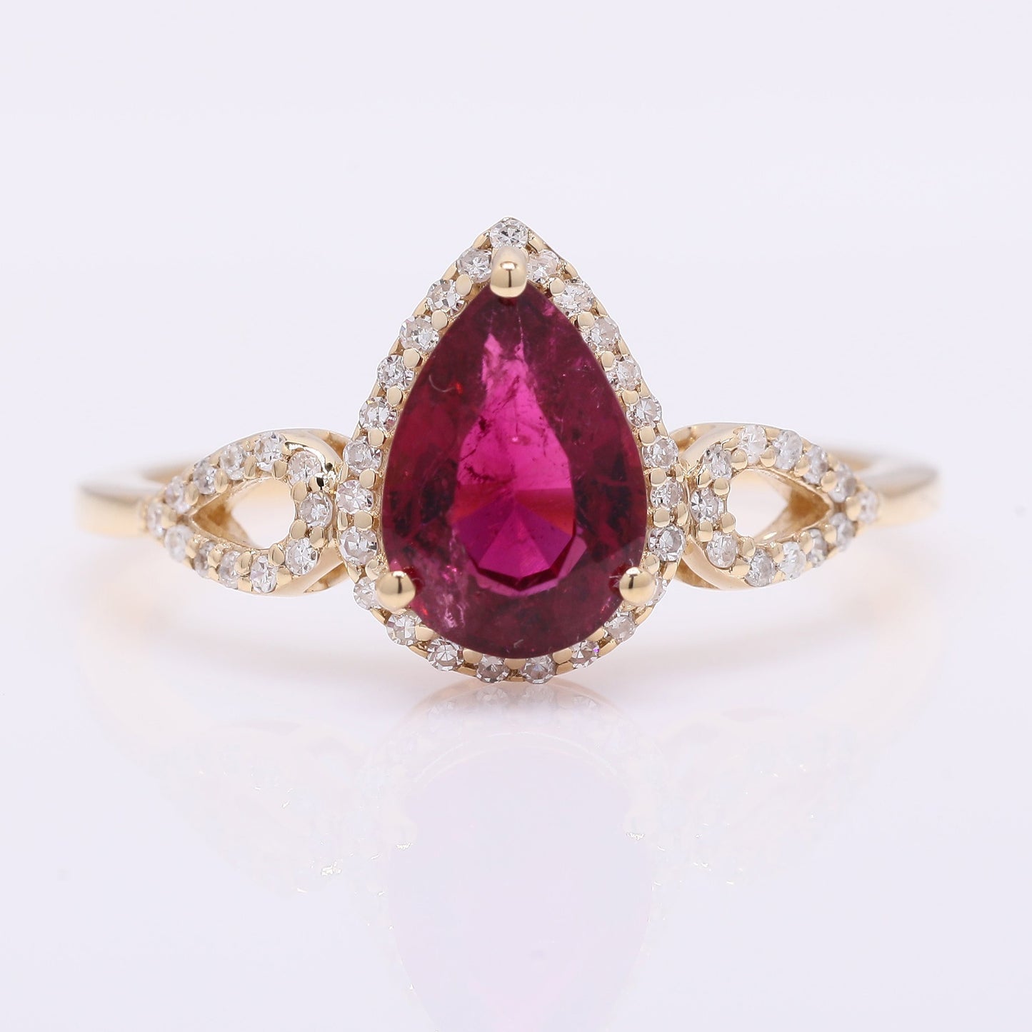 1.60 Ct Pear Mixed Cut Natural Rubellite 14K Gold Ring