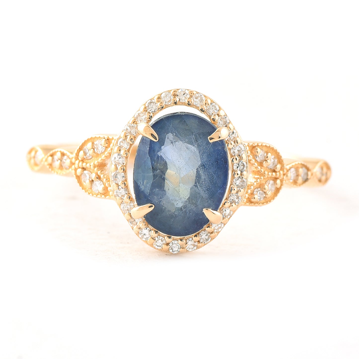 1.69 Ct Oval Mixed Cut Natural Sapphire 14K Gold Ring
