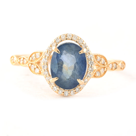 1.69 Ct Oval Mixed Cut Natural Sapphire 14K Gold Ring