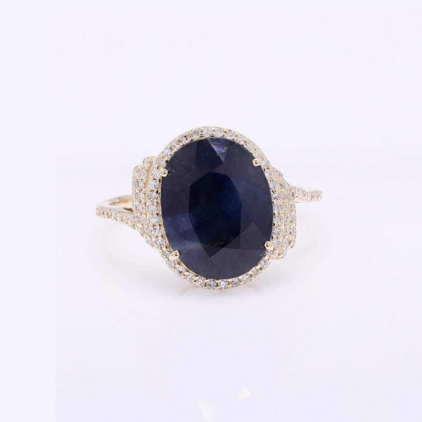 5.48 Ct Oval Mixed Cut Natural Corundum Sapphire 14K Gold Ring