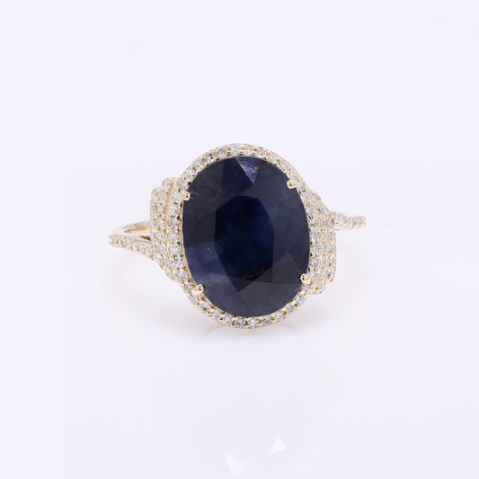 5.48 Ct Oval Mixed Cut Natural Corundum Sapphire 14K Gold Ring