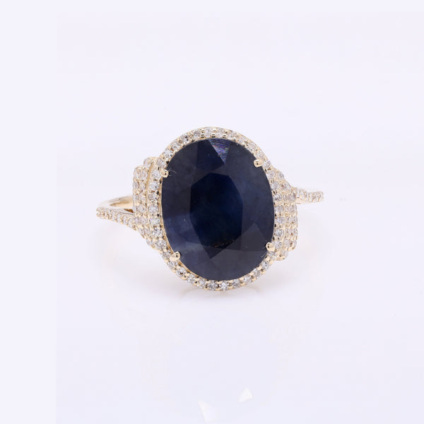 5.48 Ct Oval Mixed Cut Natural Corundum Sapphire 14K Gold Ring