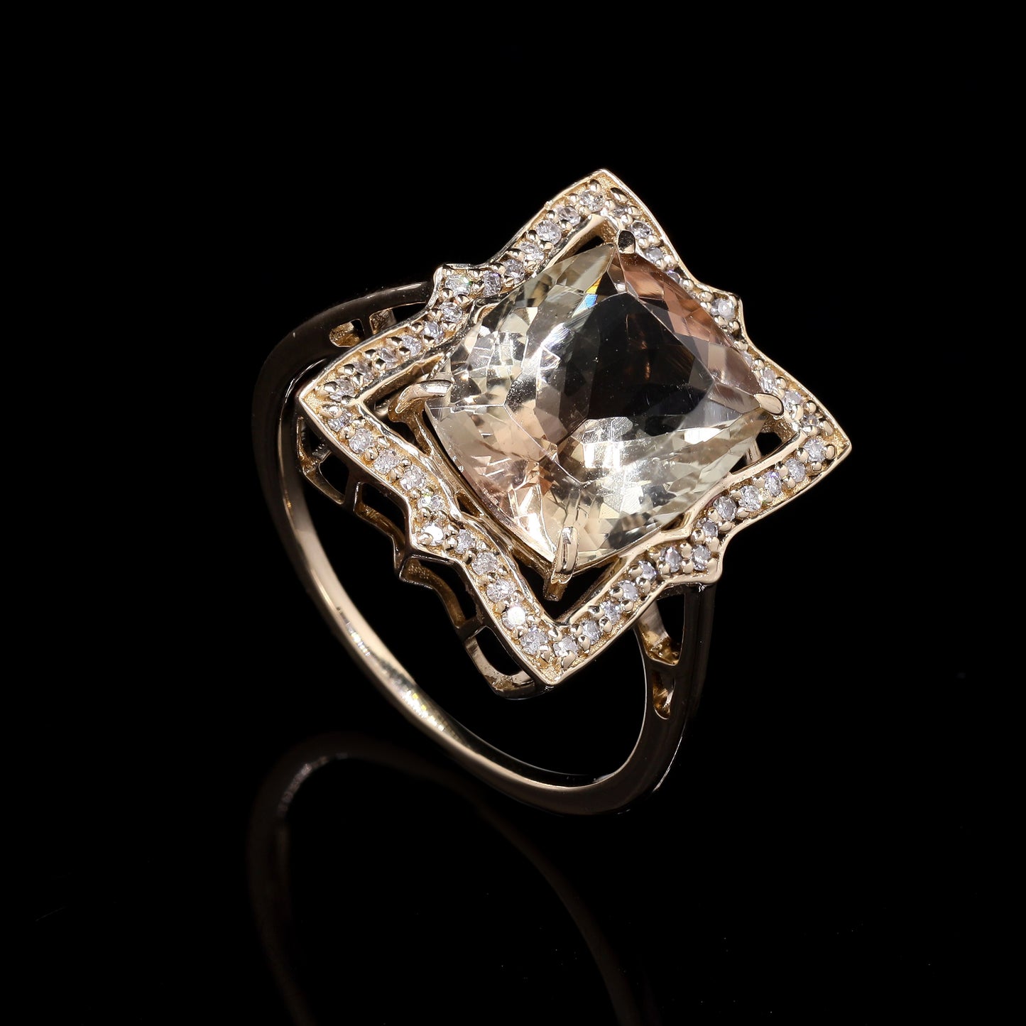 4.24 Ct Rectangular Cushion Mixed Cut Natural Plagioclase Feldspar Sunstone 14K Gold Ring