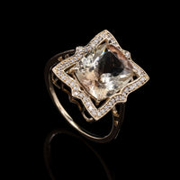 4.24 Ct Rectangular Cushion Mixed Cut Natural Plagioclase Feldspar Sunstone 14K Gold Ring
