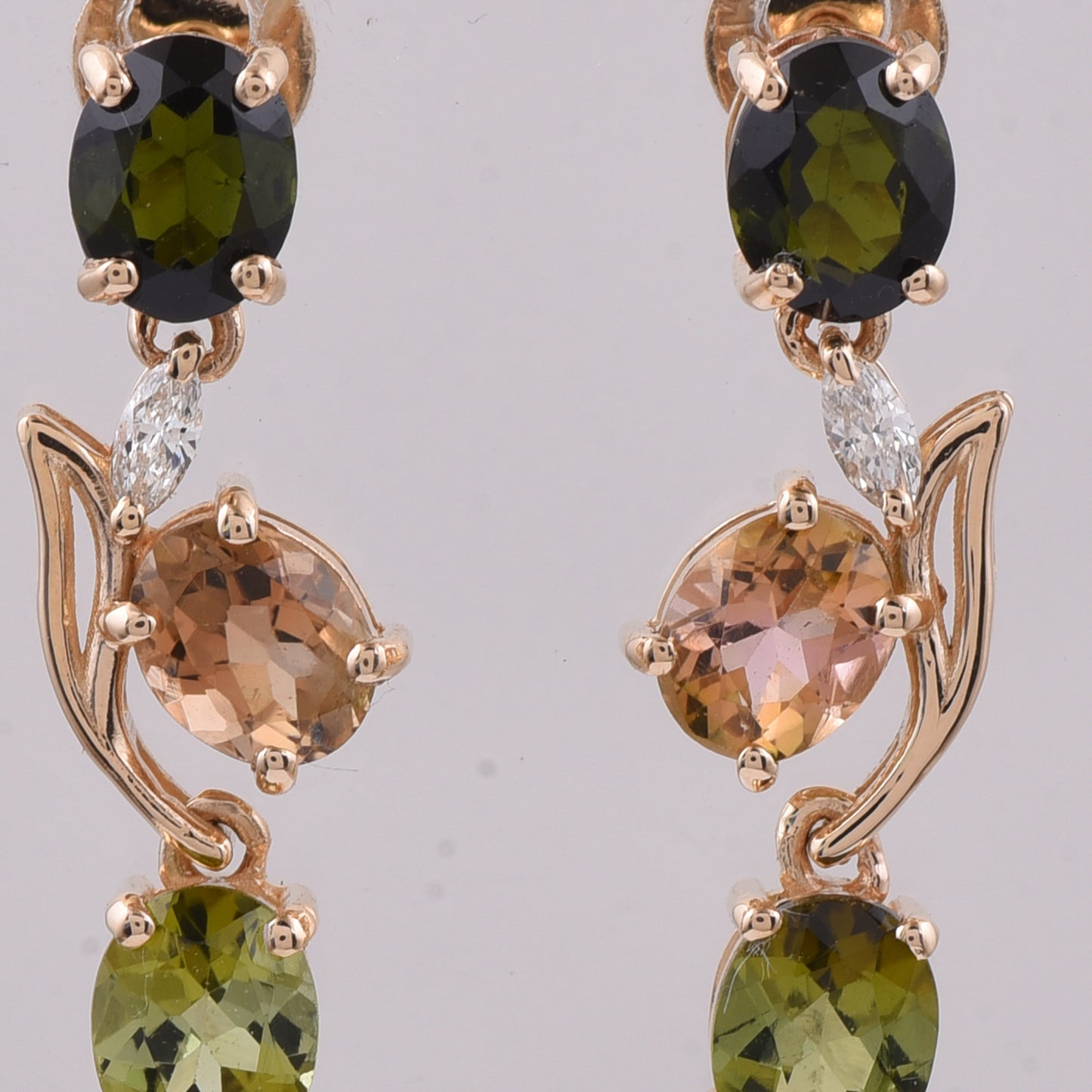 2.23 Ct Oval Natural Multi-Coloured Tourmaline 14K Gold Earrings