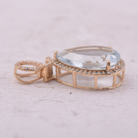 5.31 Ct Pear Mixed Cut Natural Aquamarine 14K Gold Pendant
