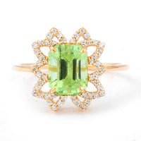 2.29 Ct Cushion Mixed Cut Natural Peridot 14K Gold Ring