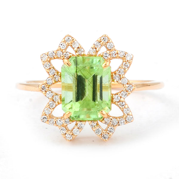 2.29 Ct Cushion Mixed Cut Natural Peridot 14K Gold Ring