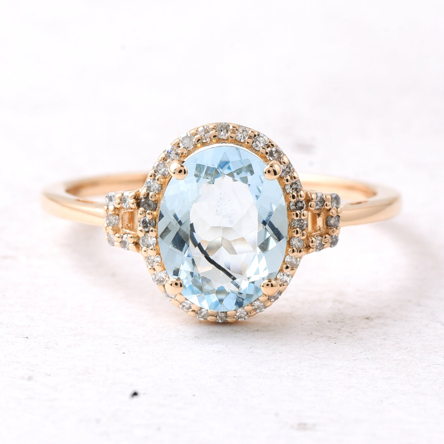 1.40 Ct Oval Mixed Cut Natural Aquamarine 14K Gold Ring