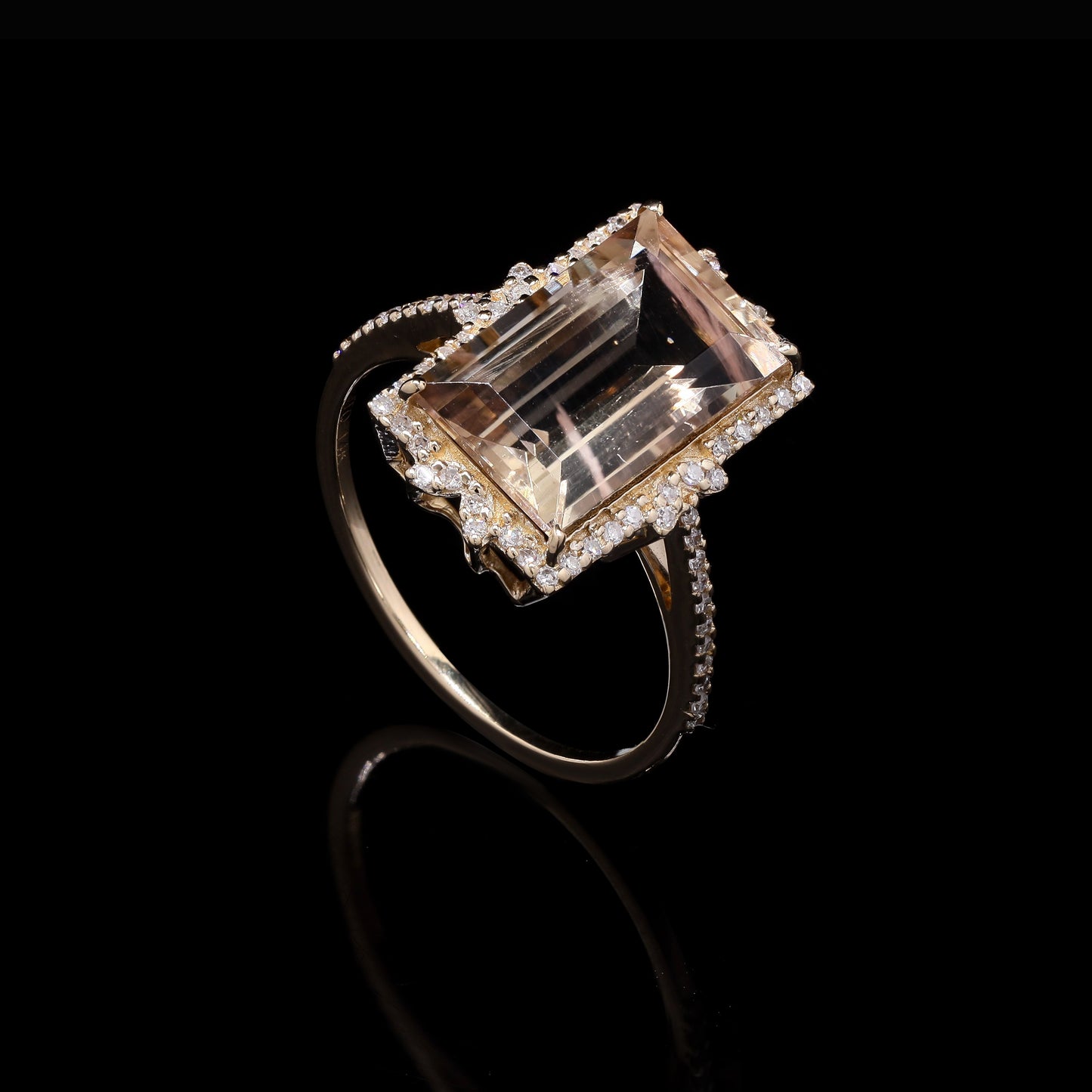 4.28 Ct Rectangular Step Cut Natural Plagioclase Feldspar Sunstone 14K Gold Ring