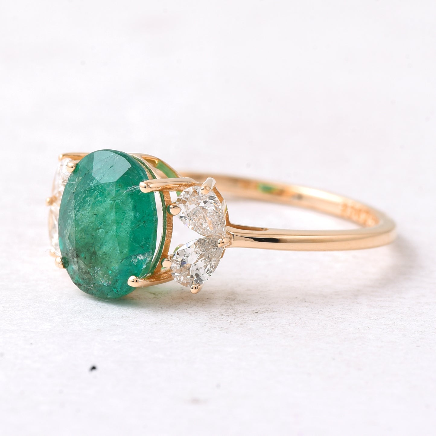 2.11 Ct Oval Mixed Cut Natural Emerald 14K Gold Ring