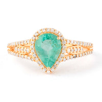 1.15 Ct Pear Mixed Cut Natural Emerald 14K Gold Ring