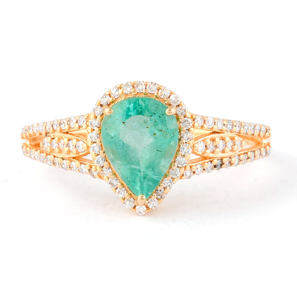 1.15 Ct Pear Mixed Cut Natural Emerald 14K Gold Ring