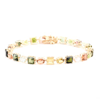 14.90 Ct Square Multi Tourmaline 14K Gold Bracelet