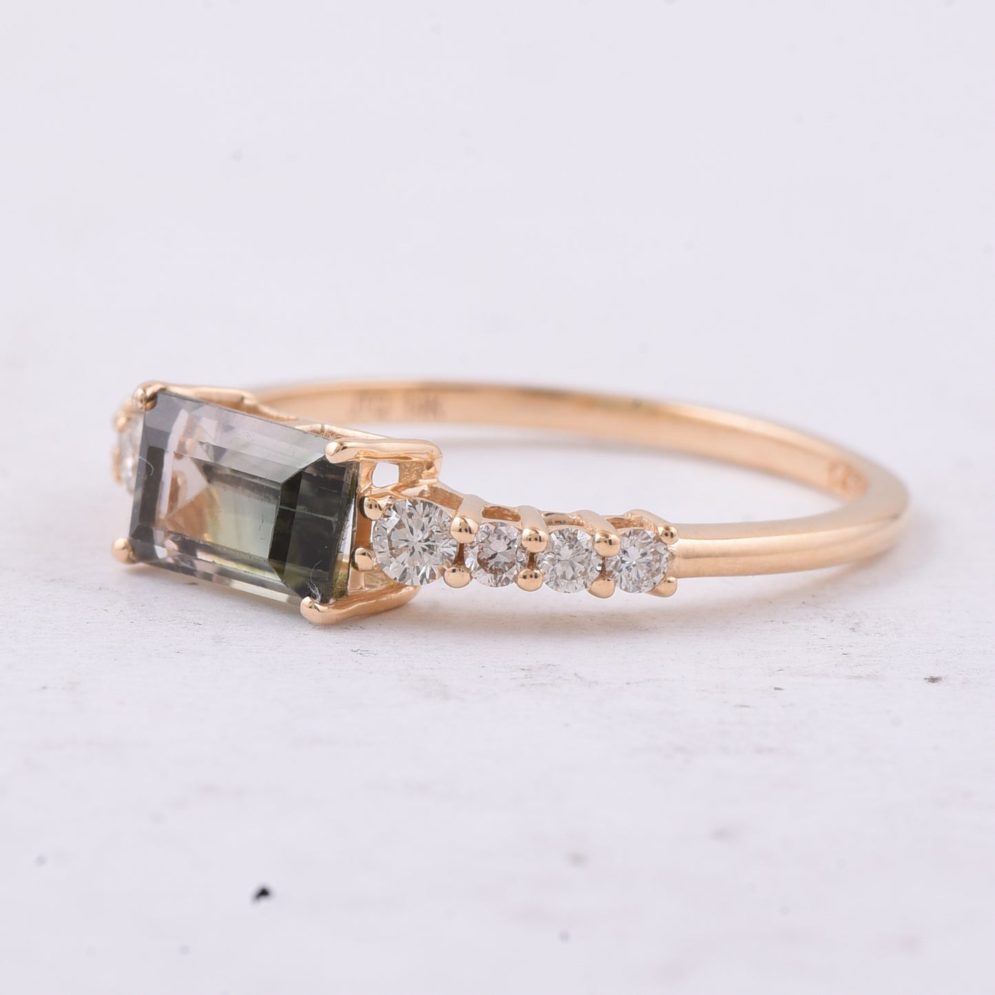 1.10 Ct Rectangle Step Cut Natural Tourmaline 14K Gold Ring